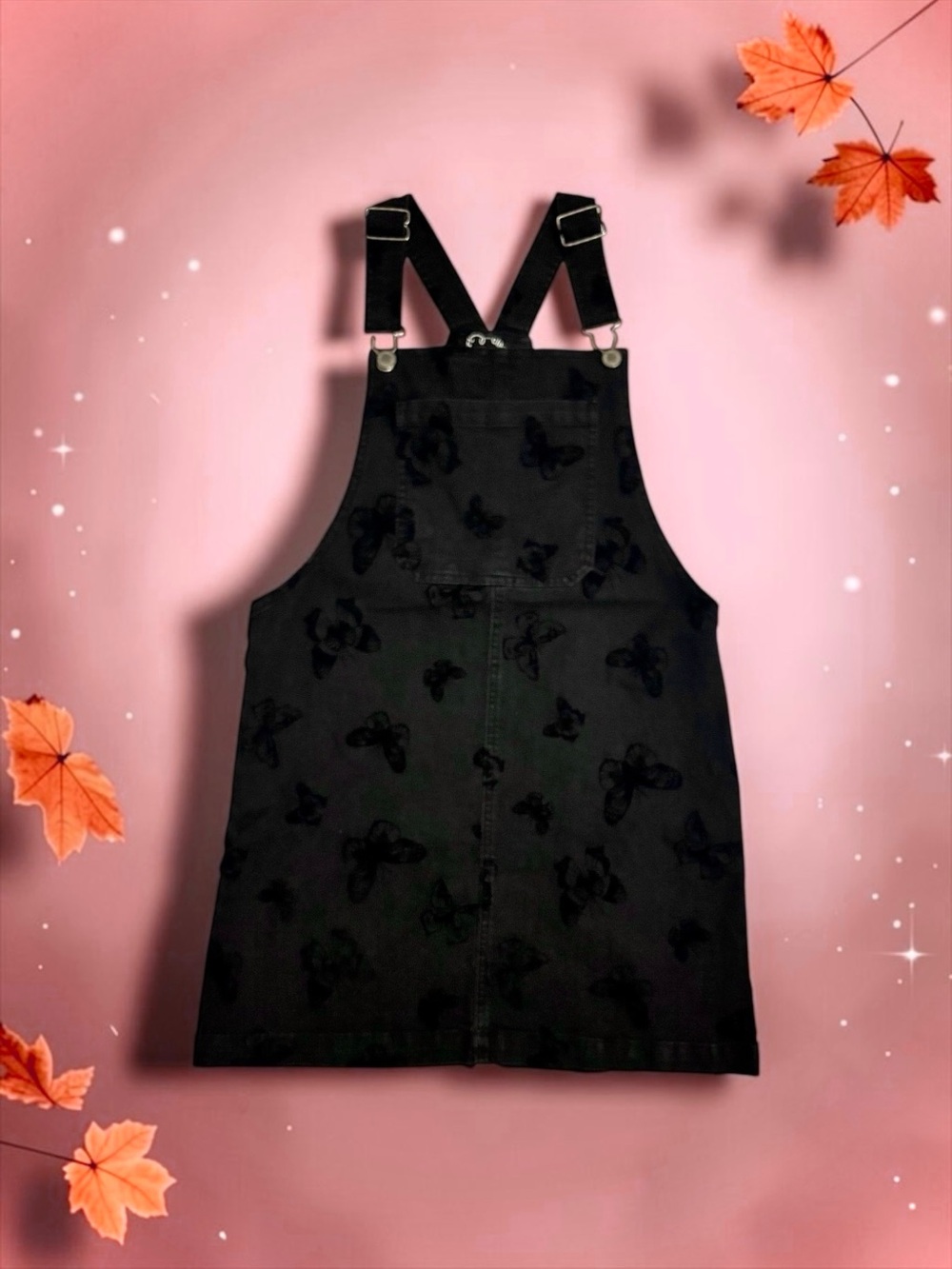 art class™ Black Butterfly Denim Pinafore Dress Girls XL (14/16)